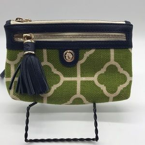 SPARTINA Wristlet Wallet Natural Linen & Genuine Leather